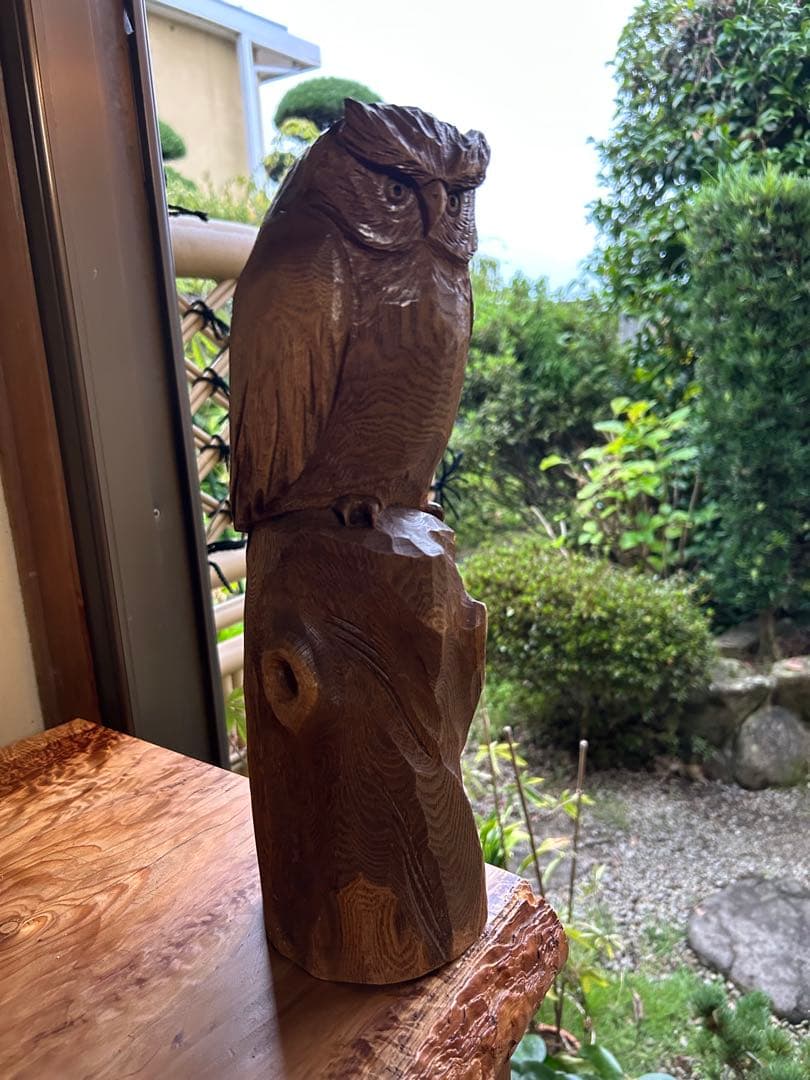 フクロウの木彫彫刻 大場貞義（貞光）作 【縁起物 希少逸品】送料込み