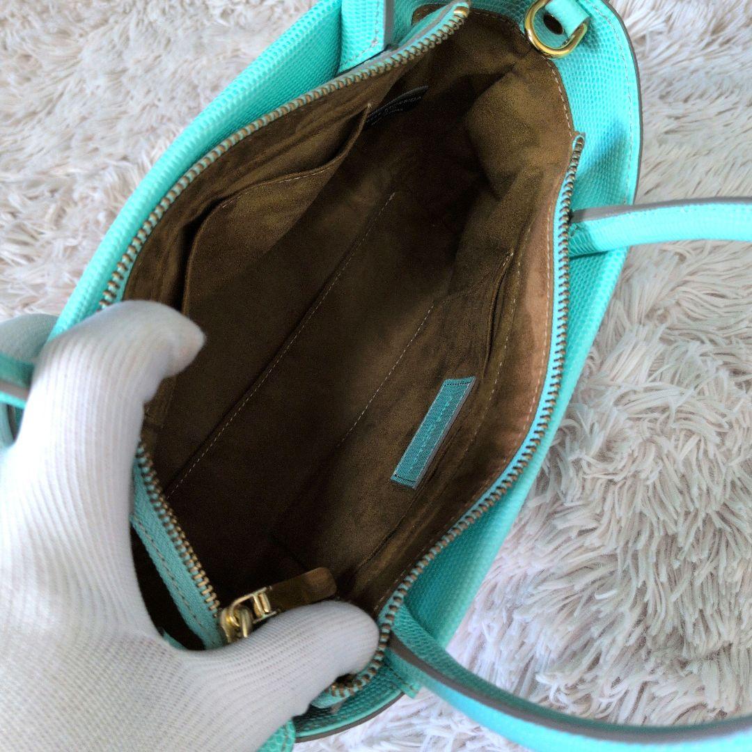 【極美品】PELLE MORBIDA ティファニーブルー 2wayリザード型押し