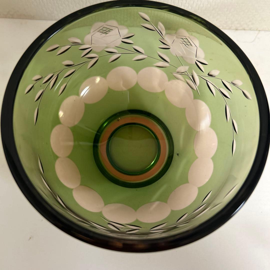 ぴ*ん様 ぎやまん 義山 北一ガラス 切子 抹茶椀 グリーン×ピンク