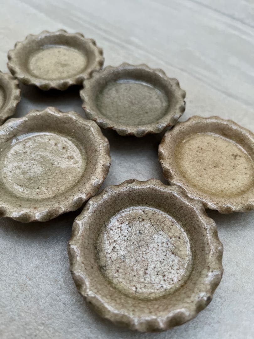 御深井 ひだ皿 豆皿 江戸時代 6枚セット小皿 茶道具 和食器 古陶磁器 骨董品