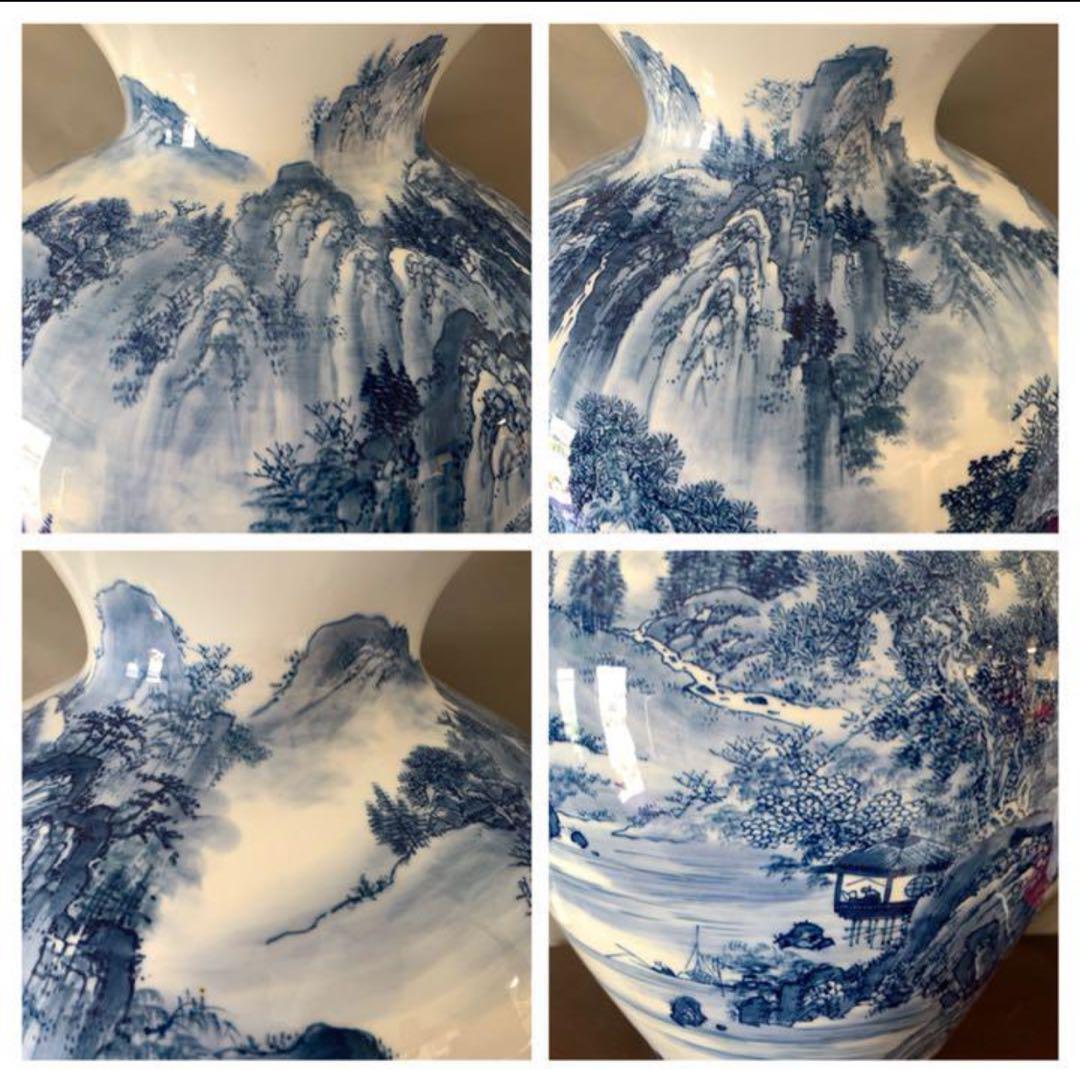 希少品】古美術大花瓶精描かれた山水画青花染付け