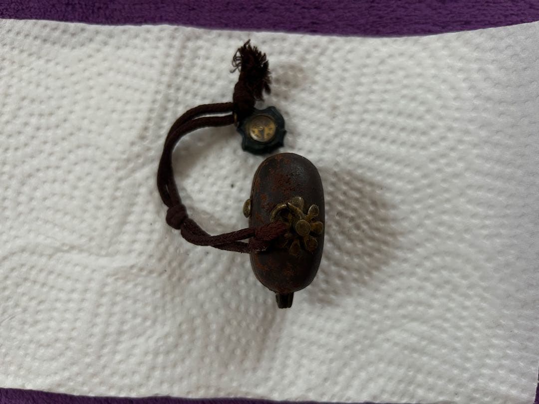 携帯用発火具 江戸時代 火縄銃 根付 方位磁針付き アンティーク 骨董