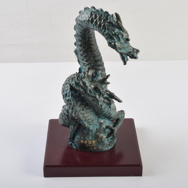 彫刻家　江里敏明造　青銅　青龍　置物　共箱　V　9090A