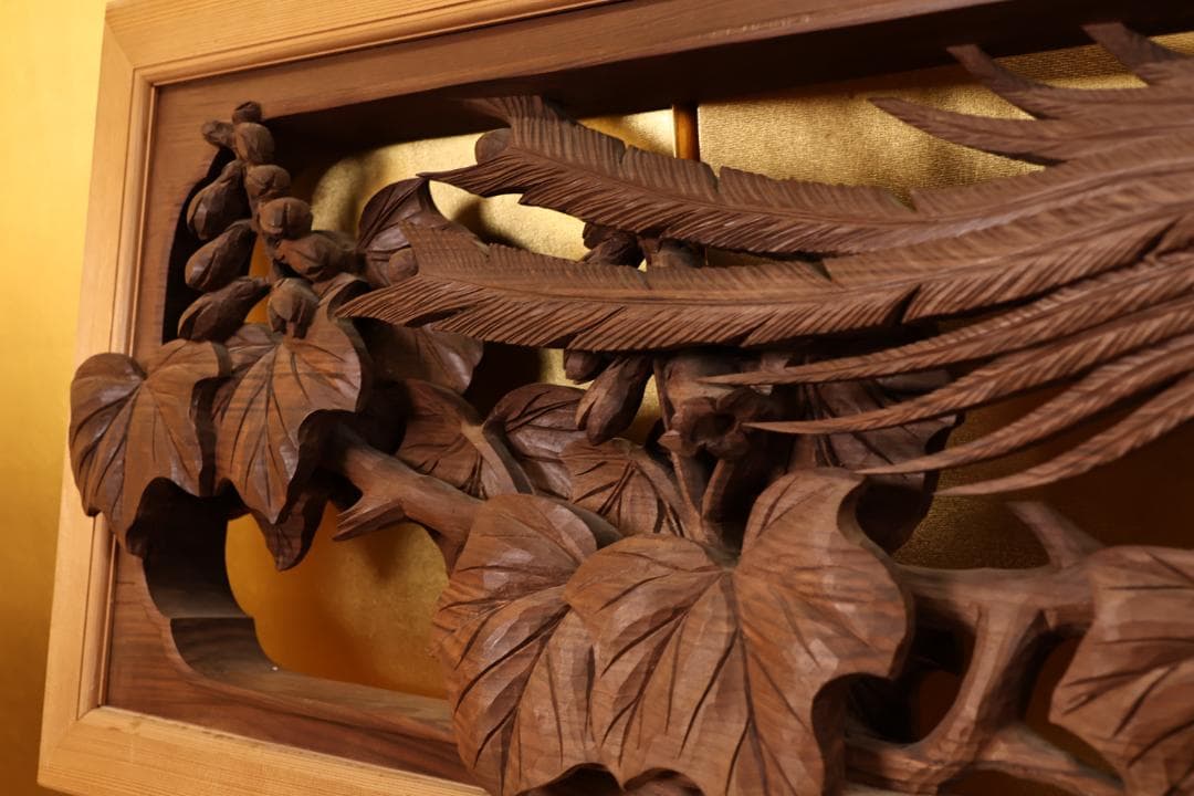 越中井波彫刻名工横山一夢最高傑作書院欄間鳳凰図細密彫刻木彫