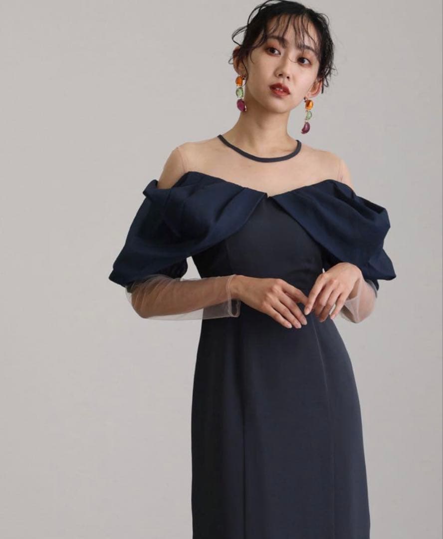 ネイビー オフショルダー パーティードレス エピック デイ epic day オフショルダータイトドレス ドレス 結婚式