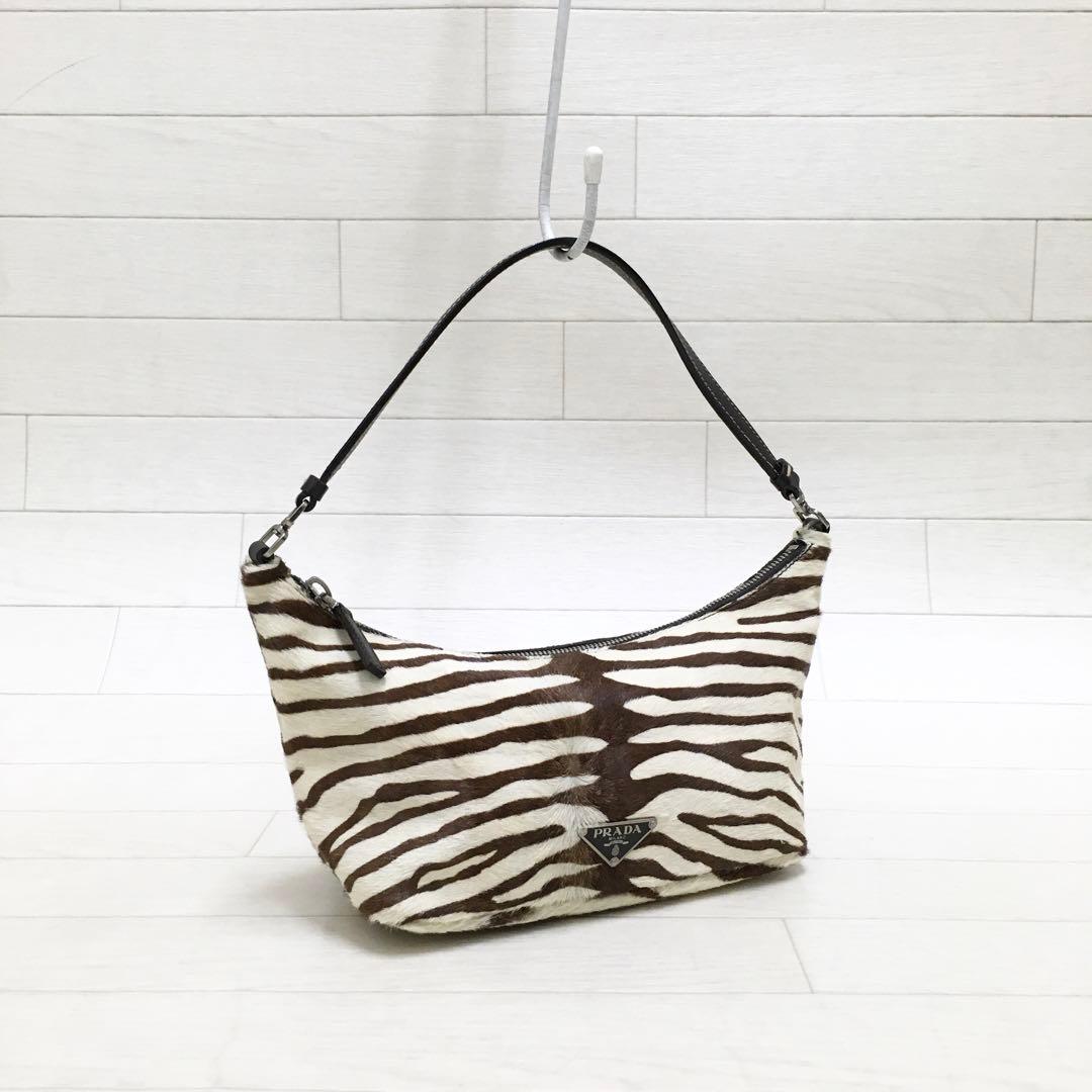 ☆超美品・白タグ付☆PRADA SIRIO ハラコ ゼブラ アクセサリーポーチ