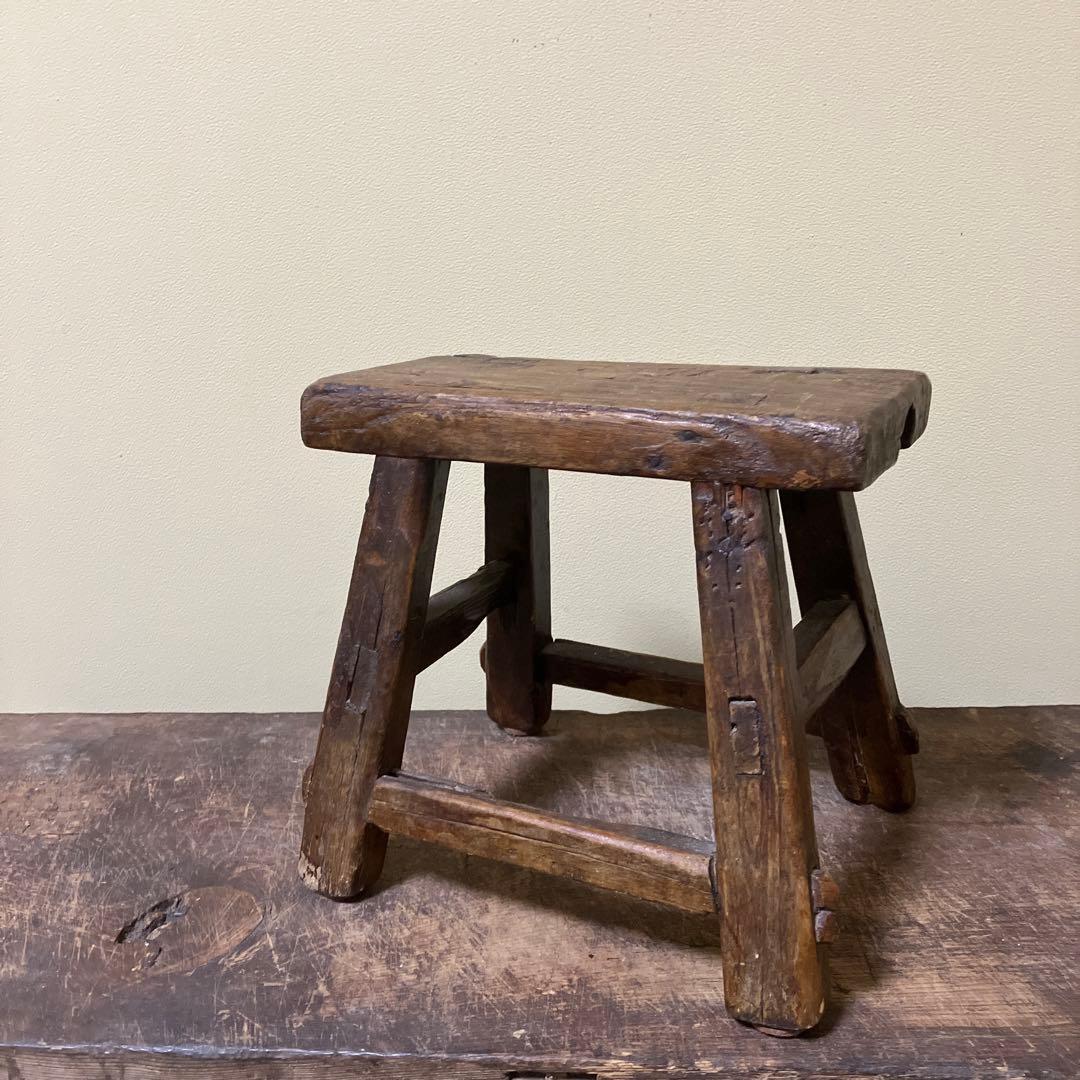 中国 朝鮮 李朝 その1 木製小さな踏み台 肘掛 花台 スツール 古民具 骨董