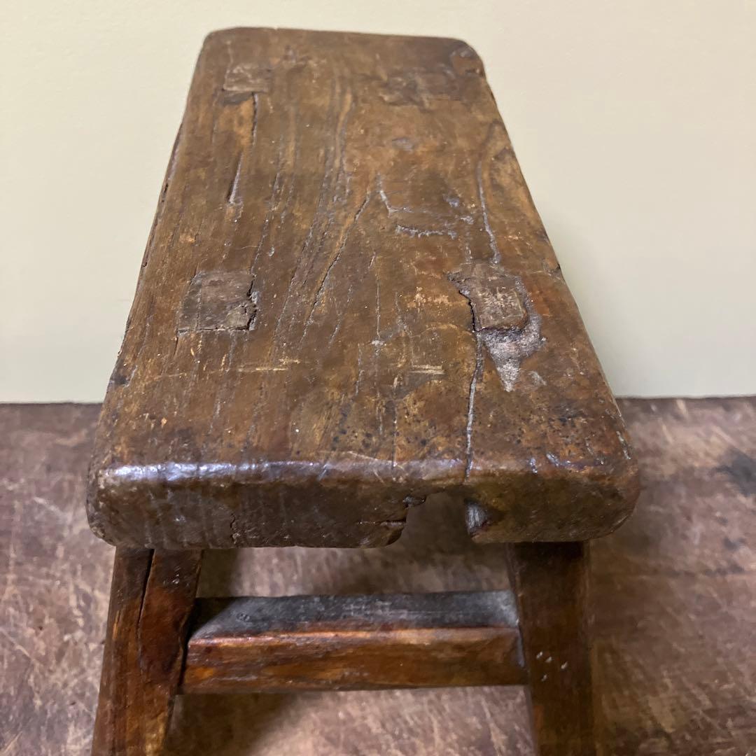 中国 朝鮮 李朝 その1 木製小さな踏み台 肘掛 花台 スツール 古民具 骨董