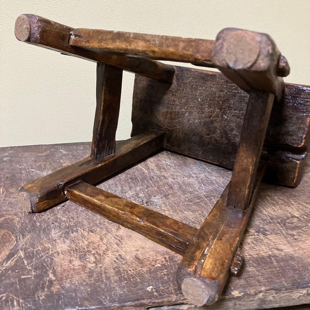 中国 朝鮮 李朝 その1 木製小さな踏み台 肘掛 花台 スツール 古民具 骨董