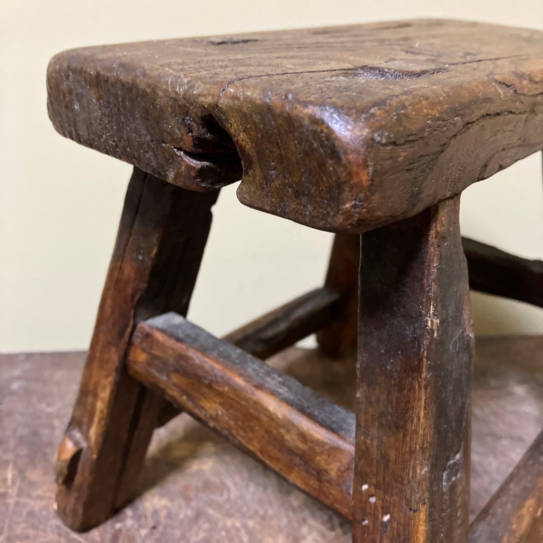 中国 朝鮮 李朝 その1 木製小さな踏み台 肘掛 花台 スツール 古民具 骨董