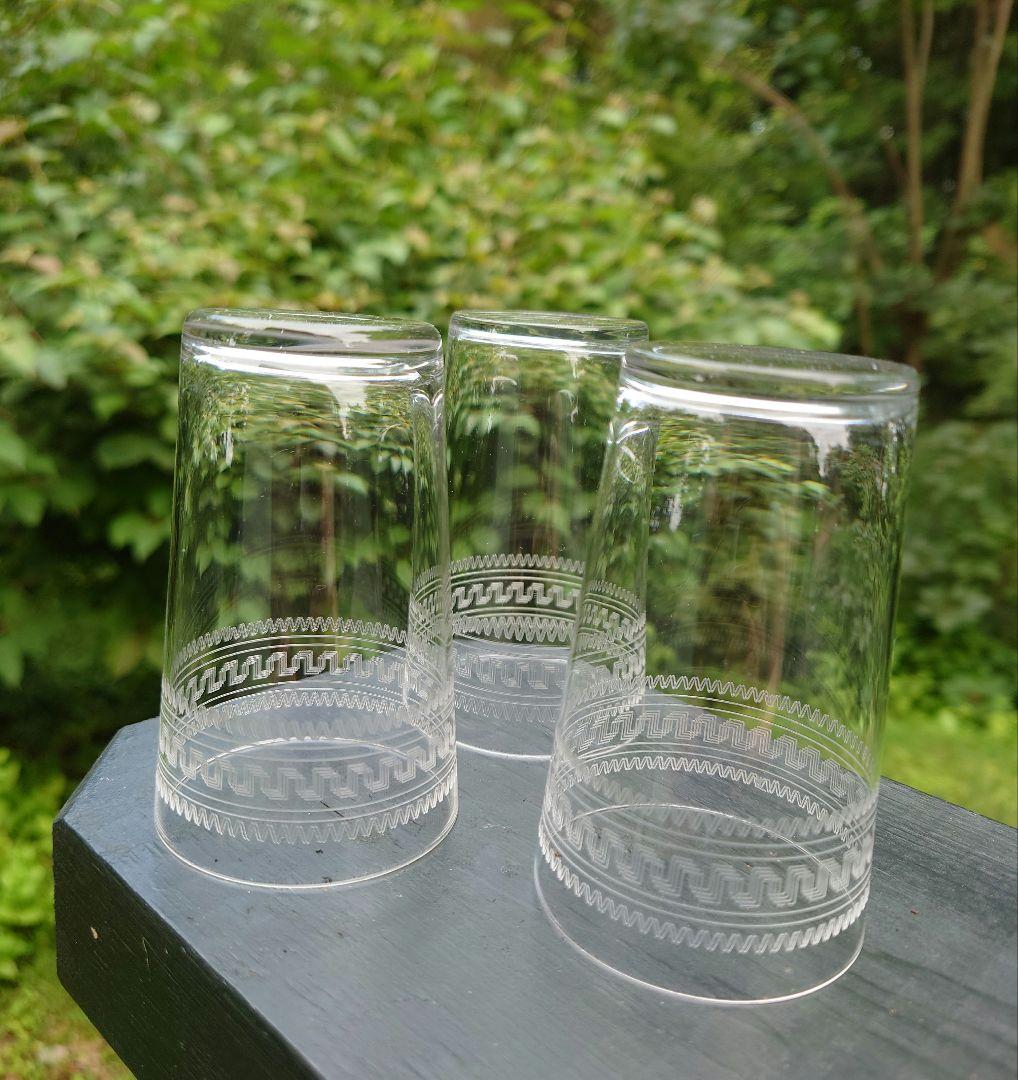 アンティーク グラス グラビール 小さめのコップ 三個 大正〜昭和初期 薄手