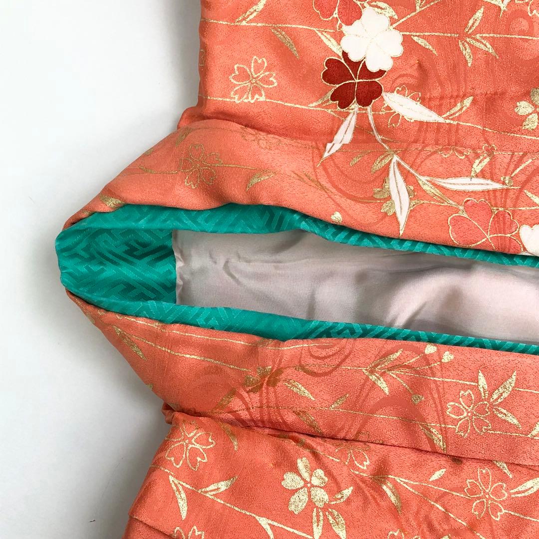 子供着物 蝶々に花柄 銀駒刺繍 サーモンピンク 七五三 7歳 CK-7302