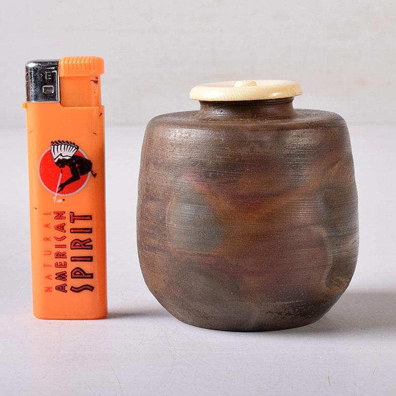 茶道具 備前焼 小西陶古作 茶入 正絹古代名物裂仕覆付 共箱