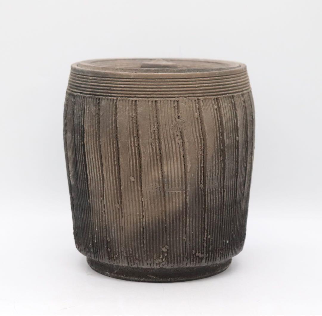 坂田甚内作　黒陶窯変深甚紋水指　茶道具　送料込み250825