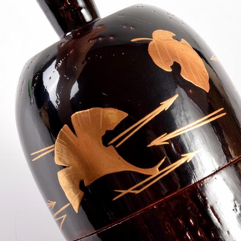 茶道具　光雲造　黒漆　金蒔絵鶴文　砧香合　紫野松長剛山極め箱　M　R5031