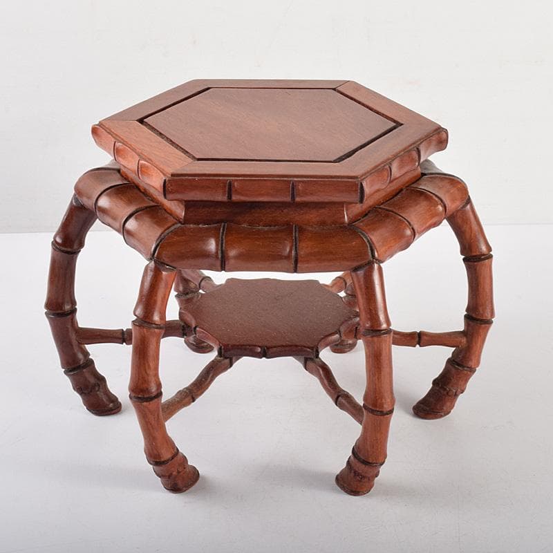 FG3/16 【旧家蔵出】中国美術 竹節細工 金糸象嵌竹之図 花台 唐木 紫檀