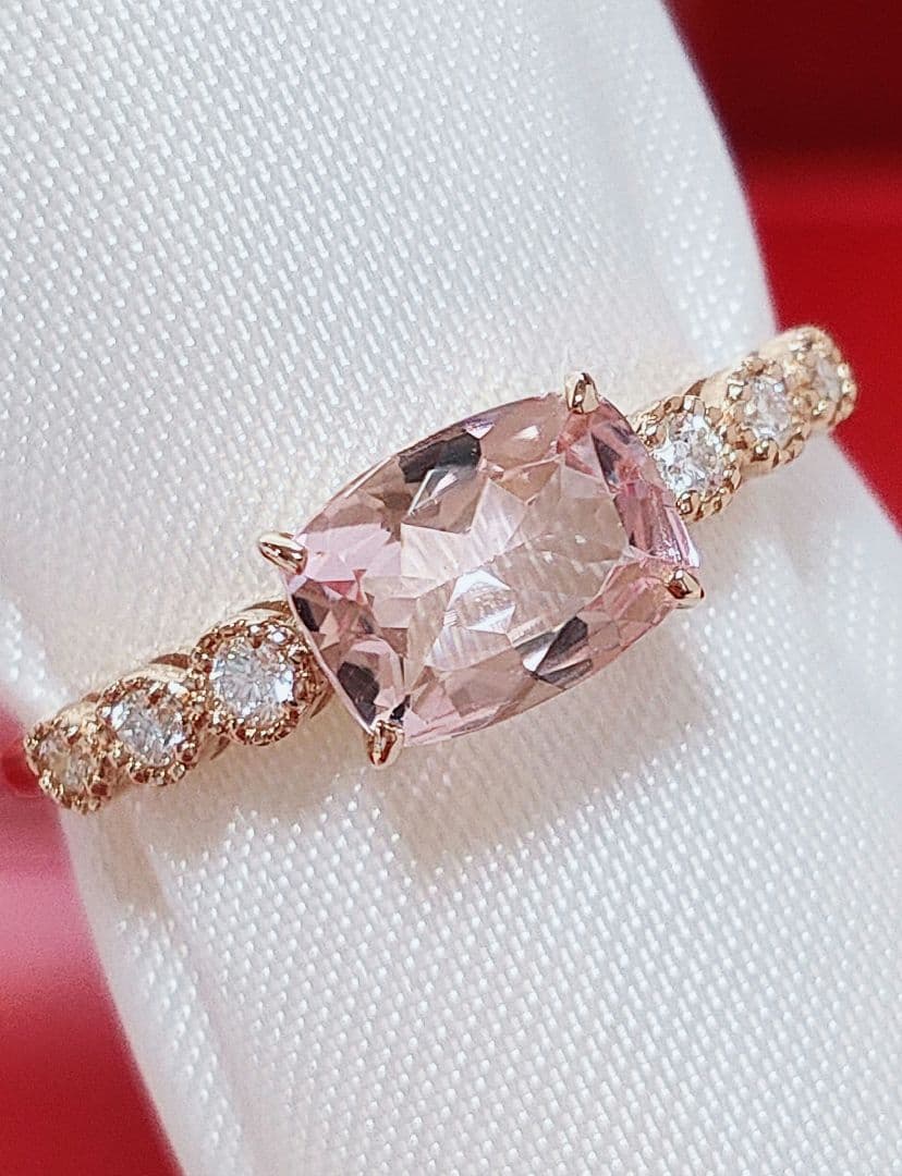 新作 未使用品 k18 天然モルガナイト ダイヤモンド リング