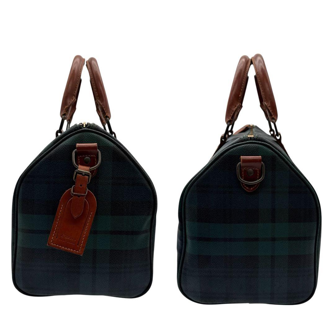 美品 ポロラルフローレン ミニボストン バッグ グリーン チェック柄