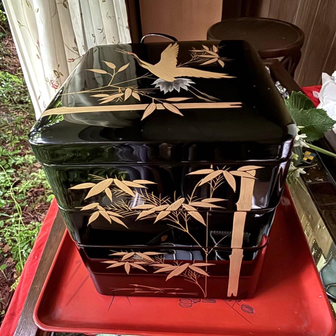 2192様感謝‼️JAPAN輪島塗お屠蘇器七つ揃い『松竹梅鶴』塗師松竹梅落款