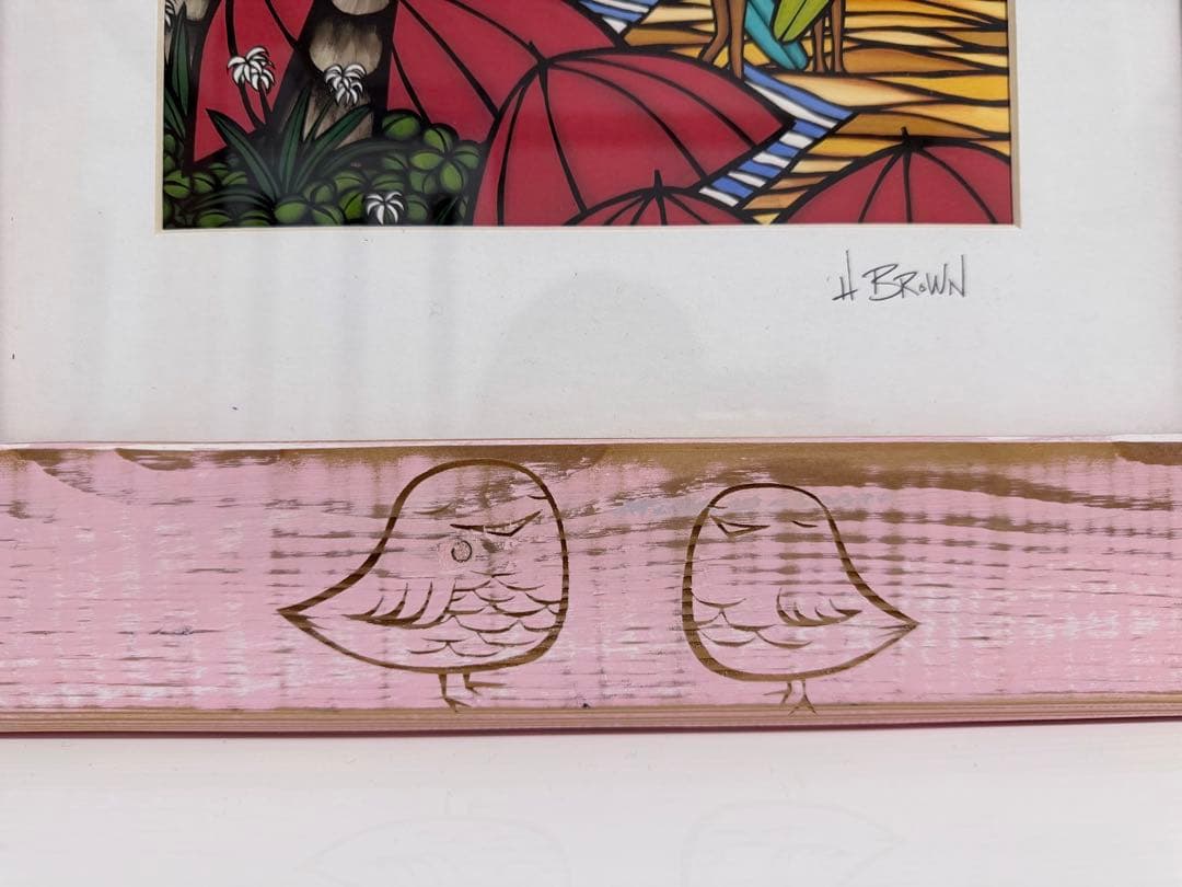 レア！】ヘザーブラウン 鳥の彫刻入りアートフレーム