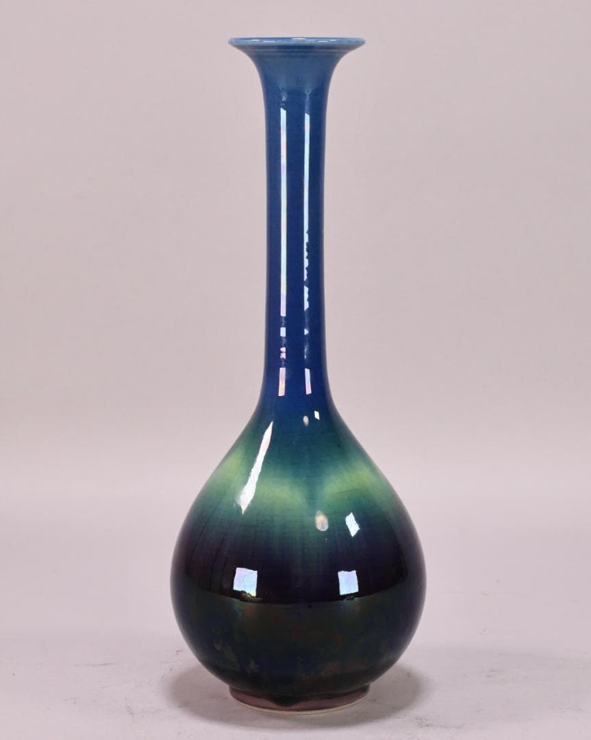 BK209 本物保証 徳田八十吉（正彦） 「 彩釉 花生 」 共箱 花器 花瓶