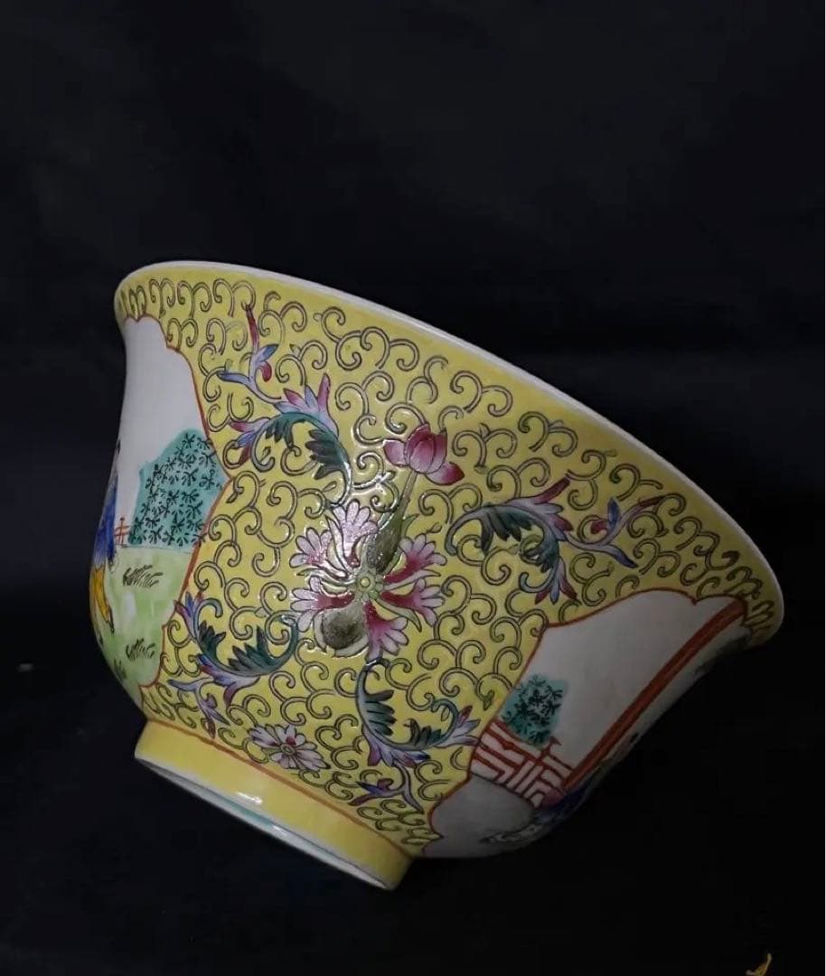 中国古美術　色鉢　五彩花卉文茶碗【乾龍年製】在銘　XG:2-22