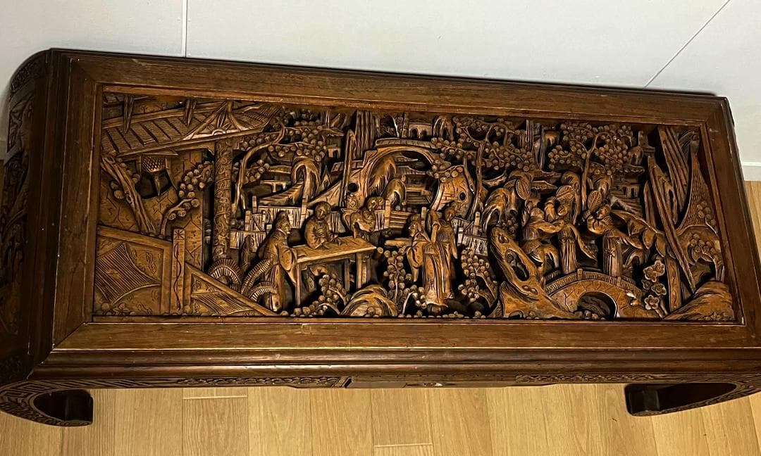 アンティーク家具 細密木彫彫刻 テーブル 高級家具 無垢材 座卓 座敷机