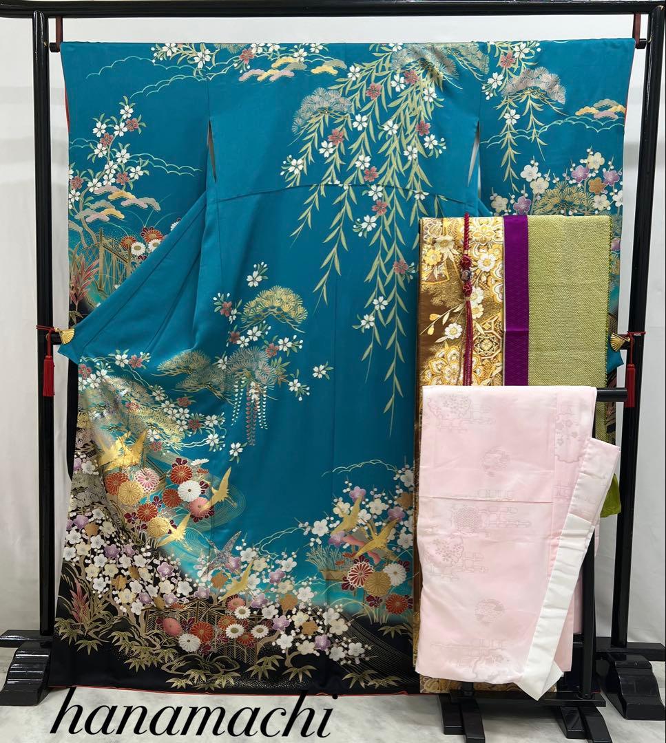 振り袖　フルセット　長襦袢付　金彩加工　刺繍入り　成人式　襟裏、右肩難あり631 振り袖 フルセット 長襦袢付 金彩加工 刺繍入り 成人式 襟裏、右肩難