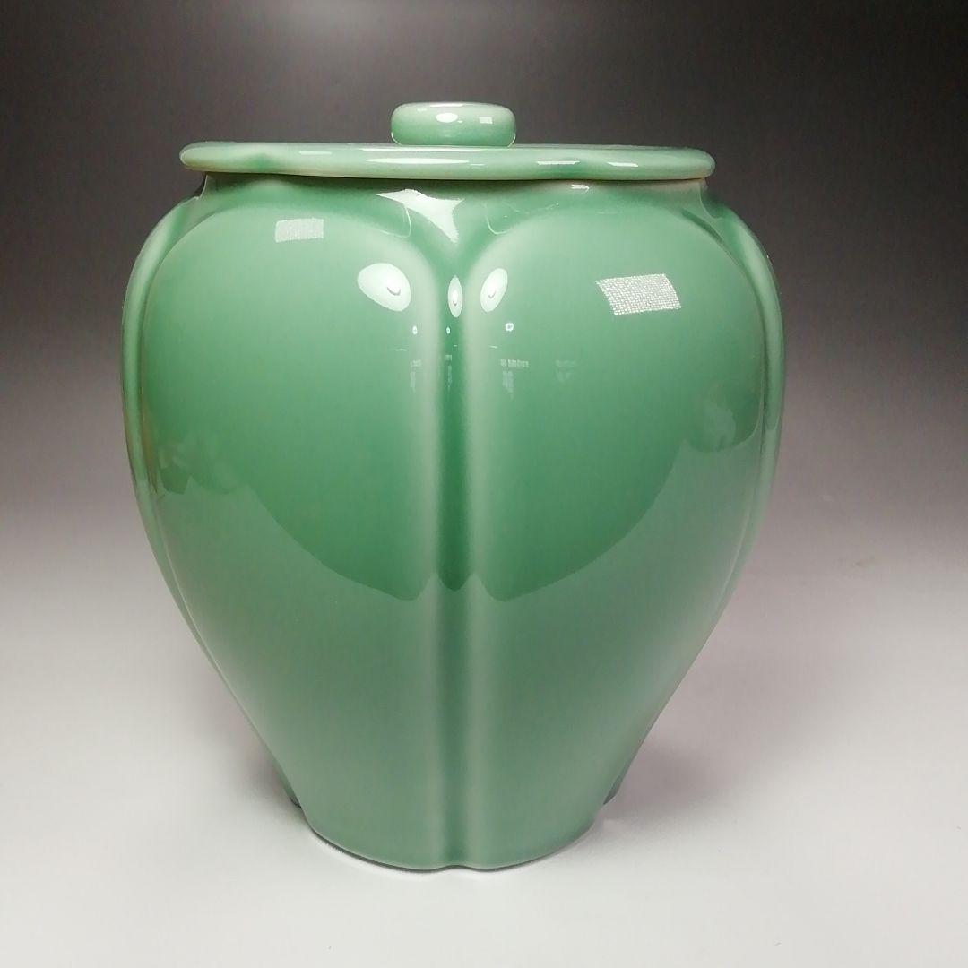 Ｓ４０１　水指　『高麗青磁　阿古陀形』『寿づか焼　清宝窯』『石崎英治作』　共箱