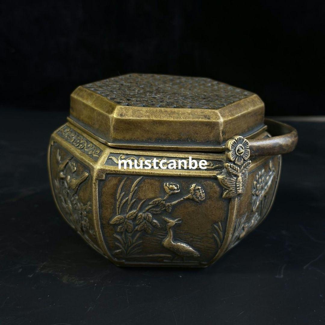 銅器 香炉 香薫炉 六角暖手炉 装飾品 工芸品 置物