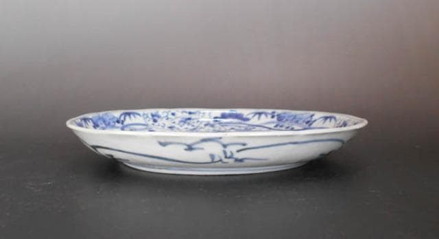 古伊万里　染付　花唐草　山水図 中皿 藍柿右衛門　江戸 2009