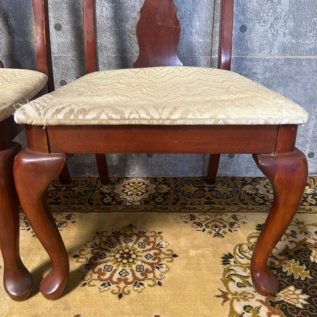 英国製 アンティーク ダイニングチェア 2脚 猫脚 透かし彫 クイーン