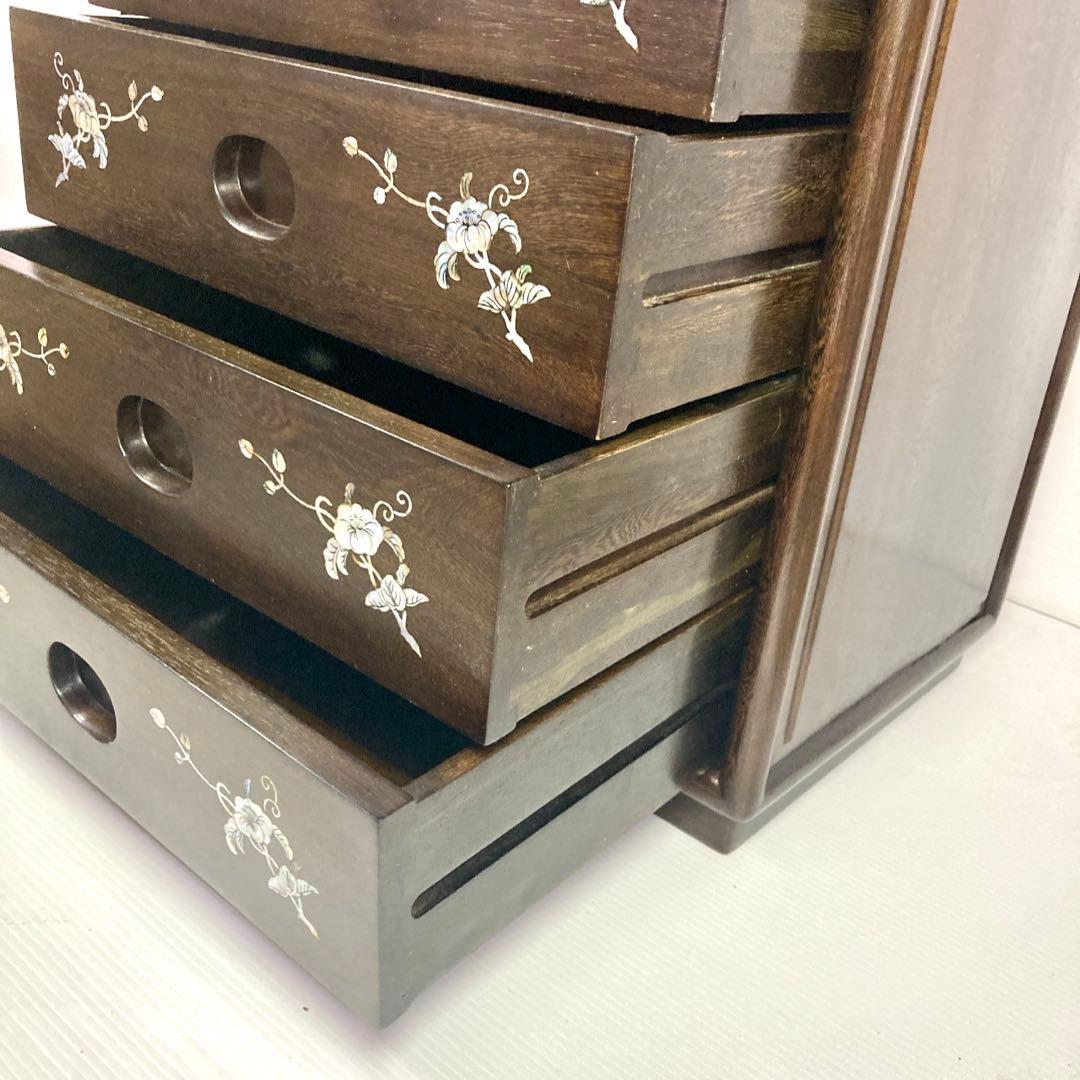 良品】骨董品 チェスト 木製 小物入れ 螺鈿細工 5段 タンス 箪笥