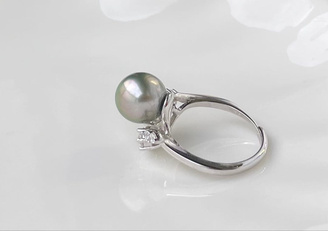 黒蝶真珠 タヒチ 南洋パール 月冠 リング 指輪 s925 ラウンド