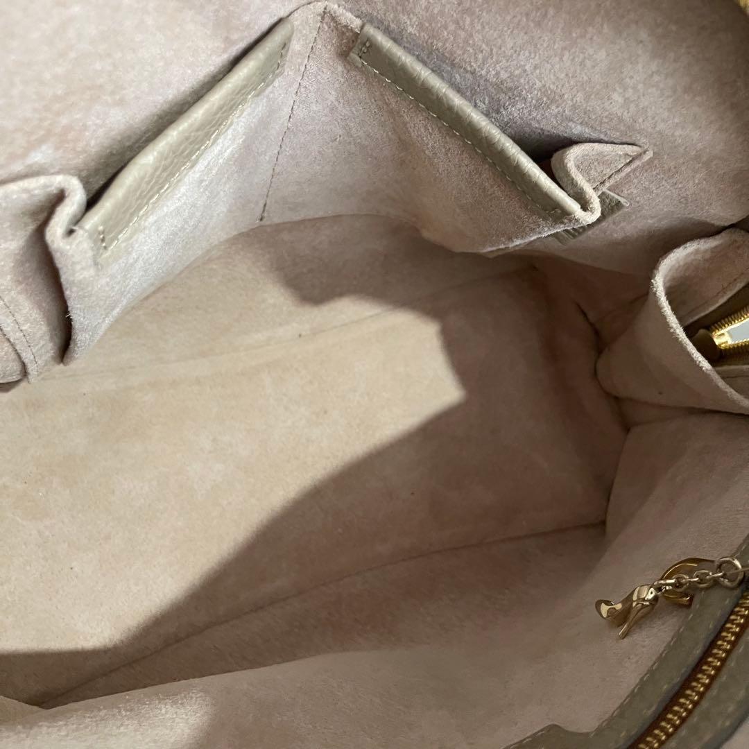 極美品✨銀座カネマツ　ハンドバッグ　シボ革　グレージュ　ラウンドジップ