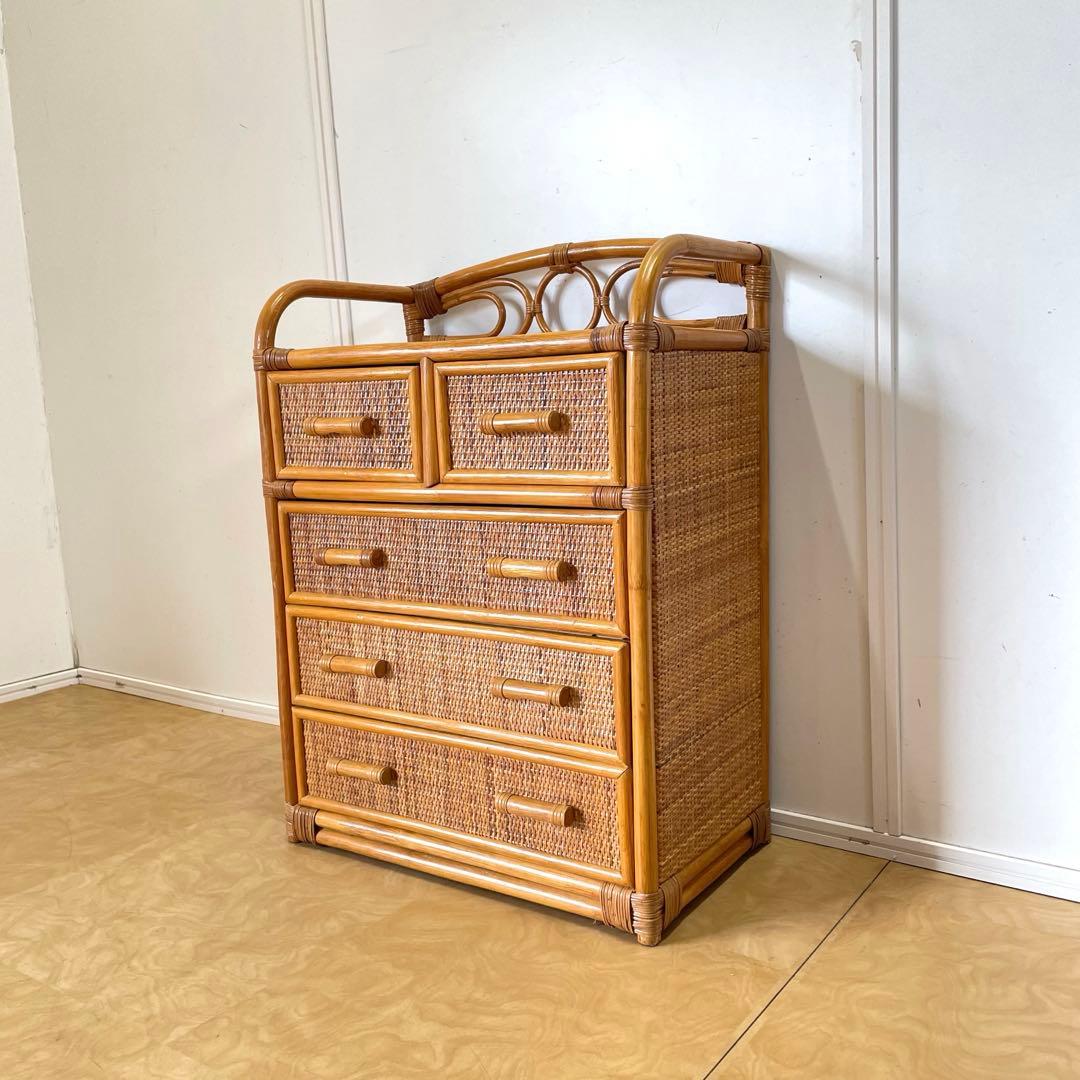籐 ラタン 4段チェスト④ 引き出し 収納 タンス 箪笥 電話台 ビンテージ