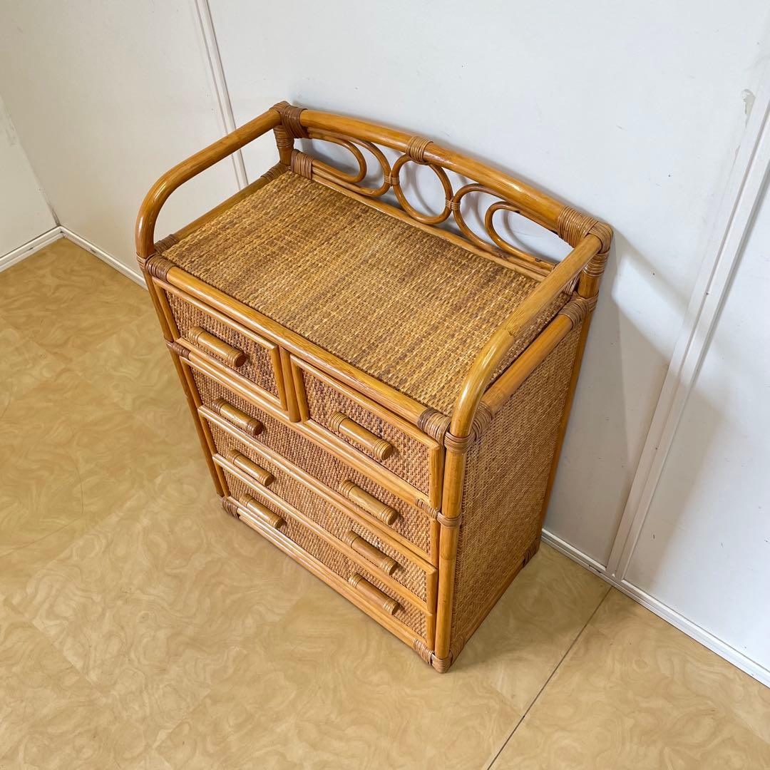 籐 ラタン 4段チェスト④ 引き出し 収納 タンス 箪笥 電話台 ビンテージ