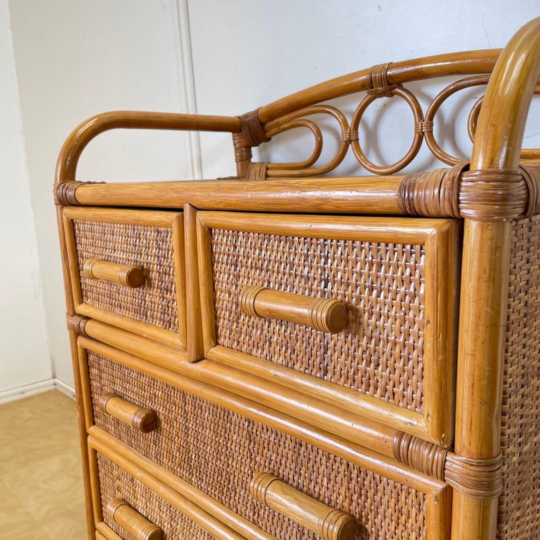 籐 ラタン 4段チェスト④ 引き出し 収納 タンス 箪笥 電話台 ビンテージ