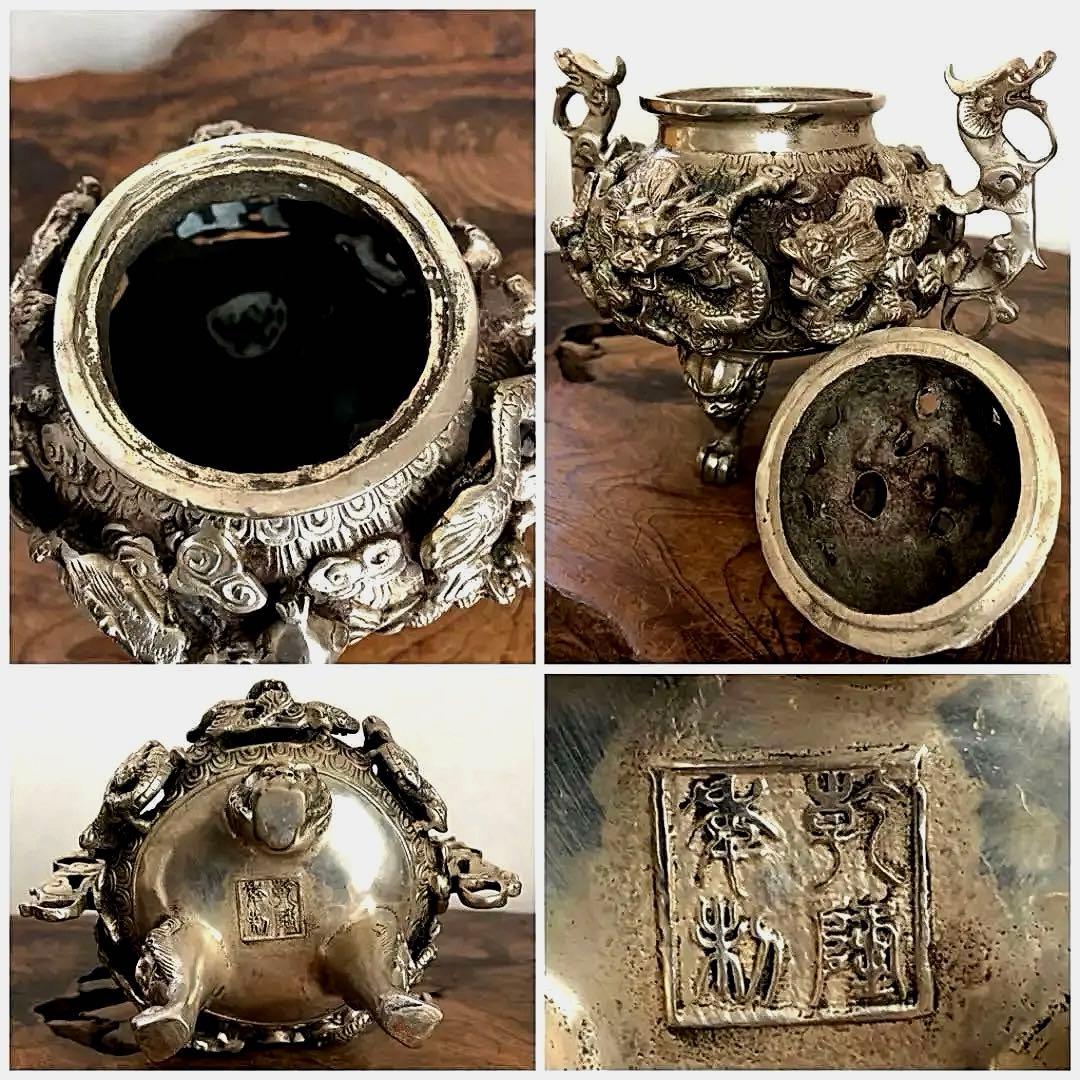 中国美術 乾隆年製 三脚 香呂 白銅 多龍紋刻 - メルカリ