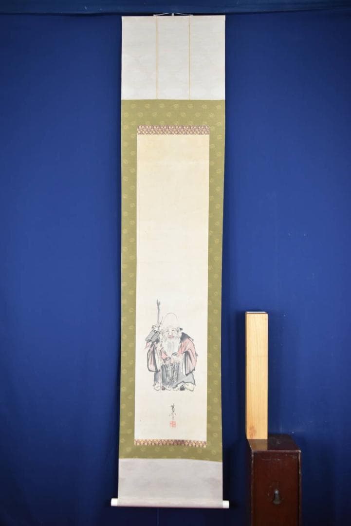 【真作】葛堂栄隆/寿老人図/掛軸☆宝船☆AB-65