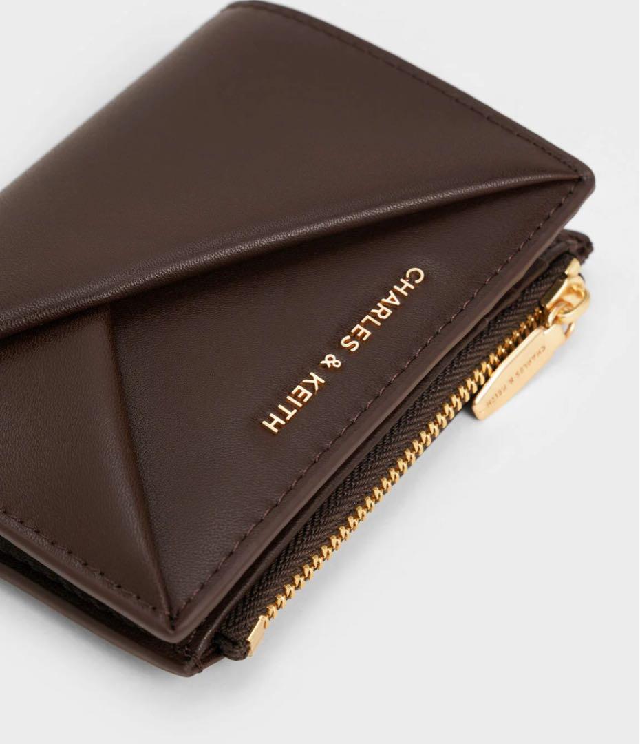 新品Midoriミドリジオメトリックトップジップウォレットエスプレッソブラウン