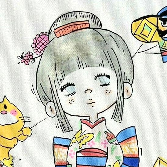 水森亜土　油彩画　肉筆保証　肉筆サイン　F3サイズ　額装済み