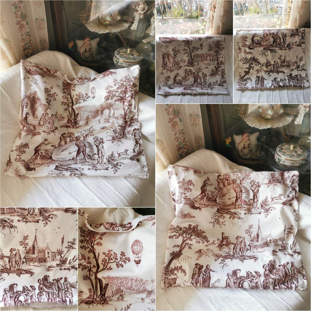 ヴィンテージ 復刻トワルドジュイ 1784年パリ気球飛行版画 クッション