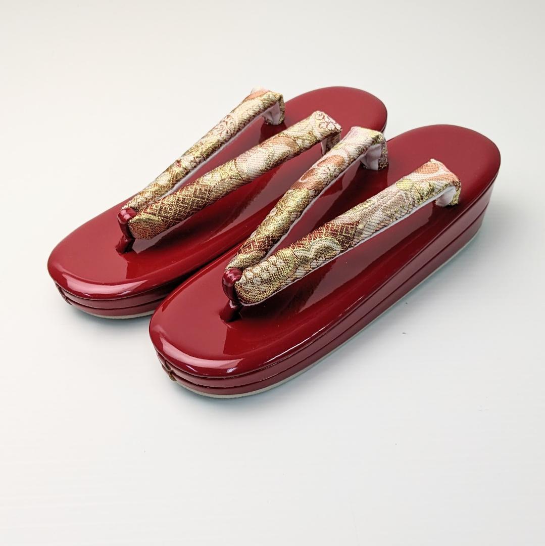 草履バッグセット 振袖 帯地 赤 桜 フリーサイズ w48-6