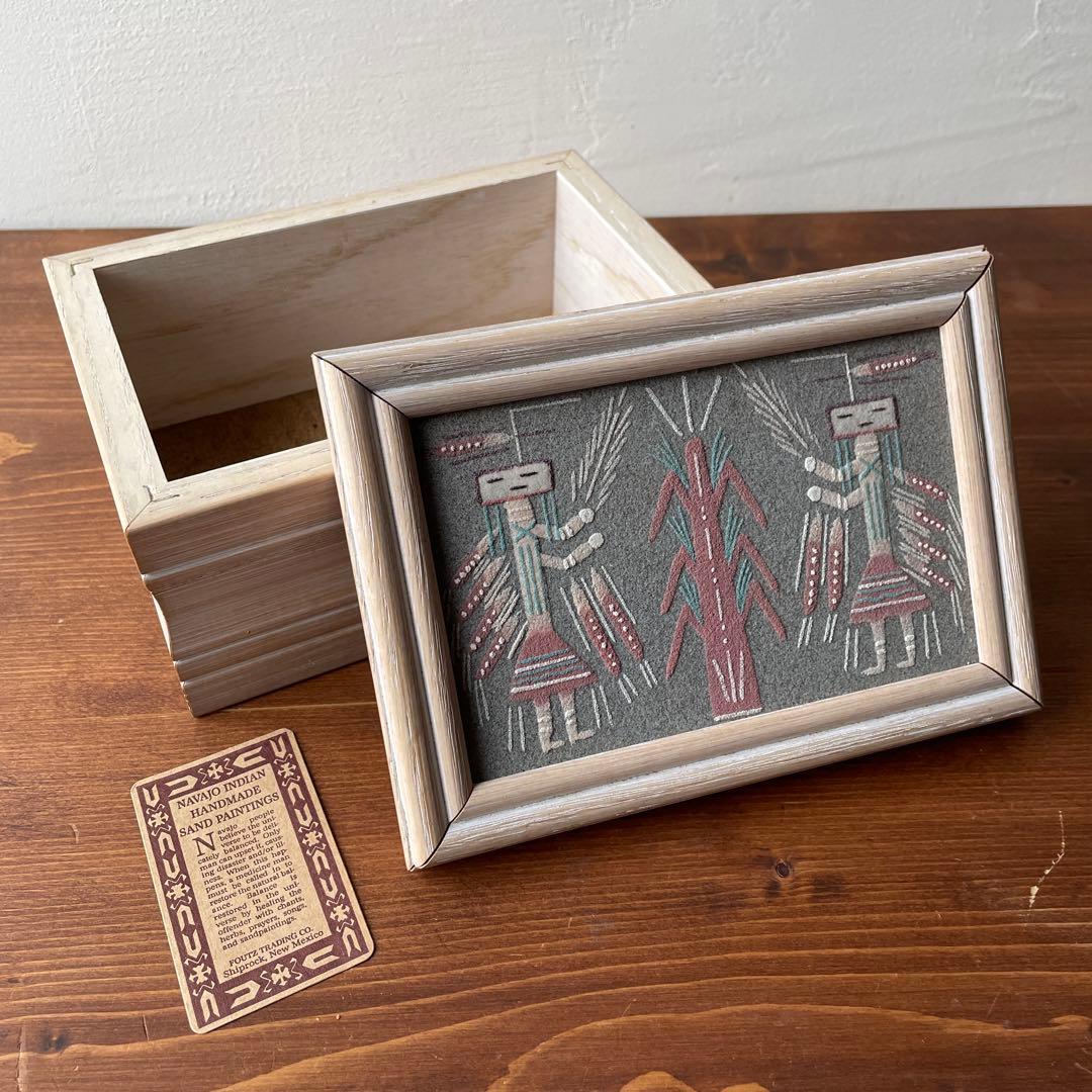ナバホ サンドアート ネイティブアメリカン 木箱 砂絵 ジュエリーボックス