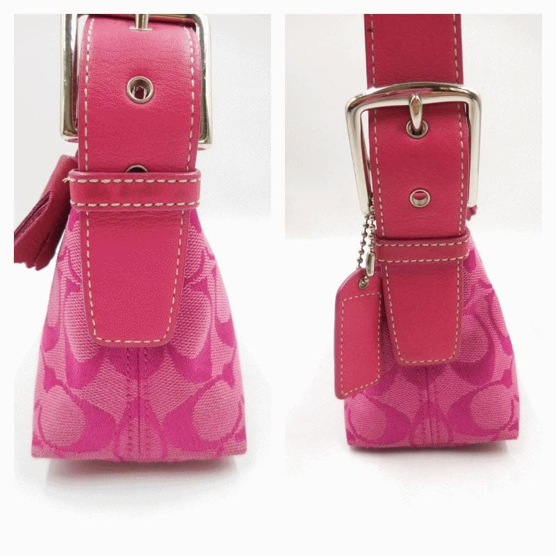 ✨COACH　コーチ　ポーチ シグネチャー ピンク キャンバス／レザー