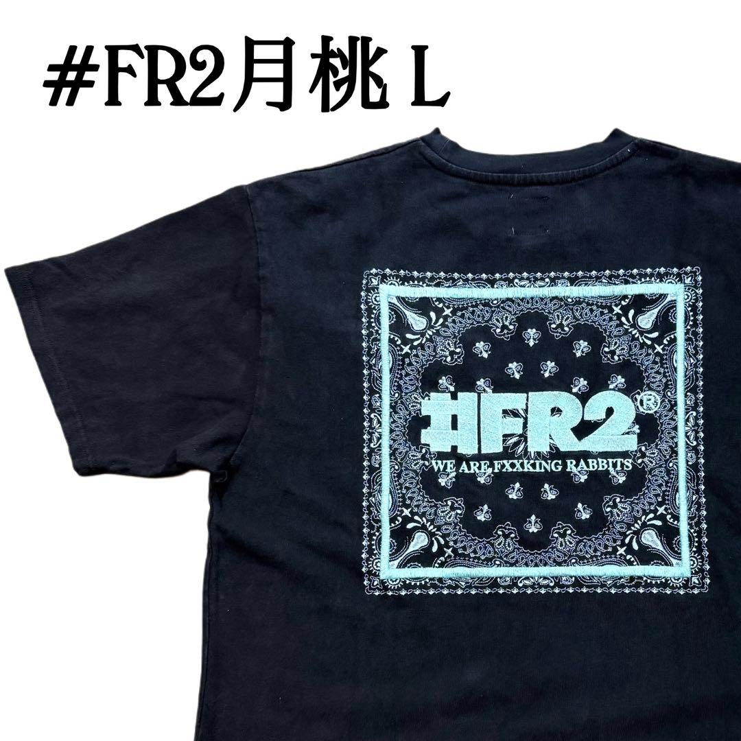 FR2月桃 パイズリー柄刺繍Tシャツ ブラックL