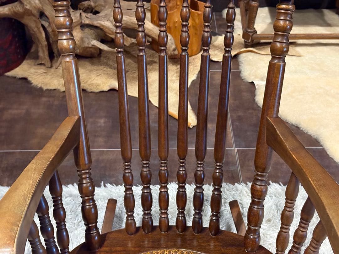 超希少ウルフロッキングチェア無垢材クラシックアジアン木彫りINR