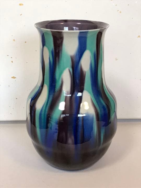 人間国宝 三代 徳田 八十吉 (正彦) 彩釉 花器 共箱 栞 本物保証 T46