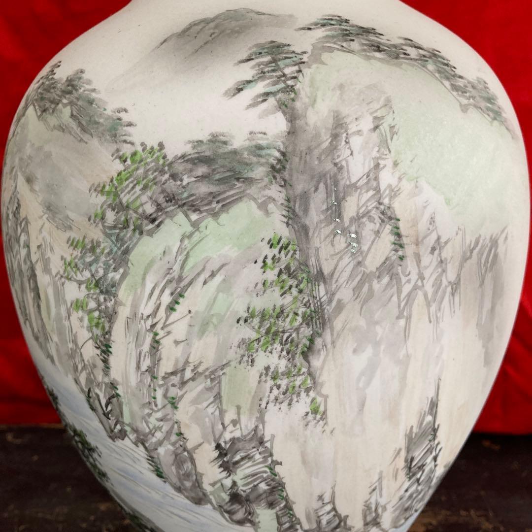 深川製磁　壺　山水図　オールド深川　画/金武自然